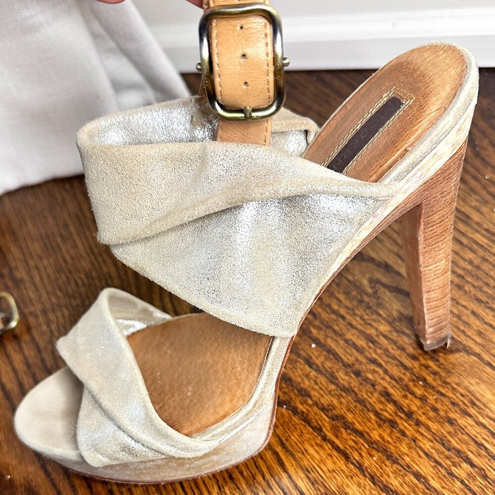 Modern Vintage Norma Rose Gold Strappy Heels with Alligator Detail - Size 39